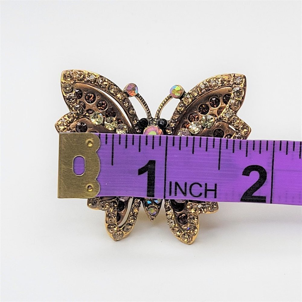 VINTAGE Gold Rhinestone Butterfly Stretch Ring - Picture 10 of 14